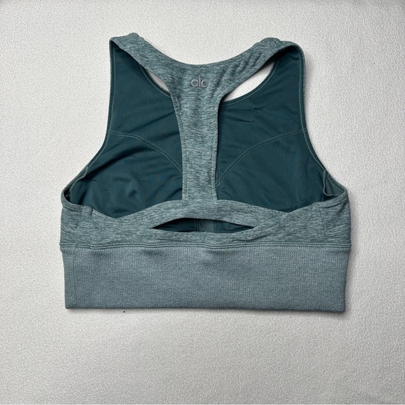 Alo Yoga Alosoft Serenity Sports Bra- Seagrass Heather - Picture 4 of 10